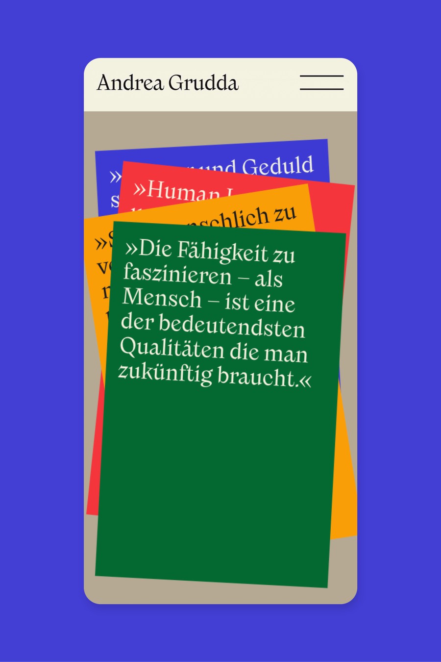 Zitat-Karten der Andrea-Grudda-Website in der mobilen Ansicht