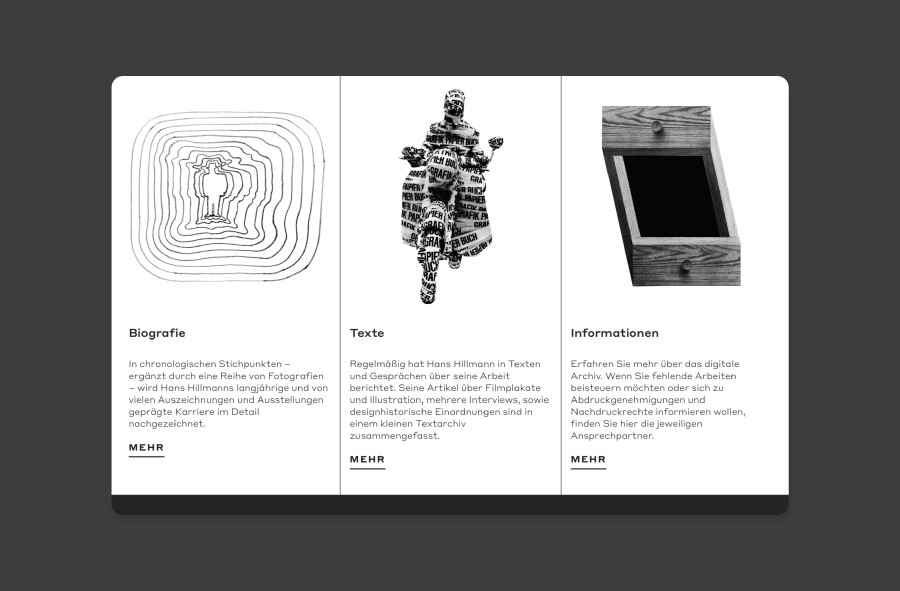 Web page: Side-by-side comparison of various content—biography, texts, and information