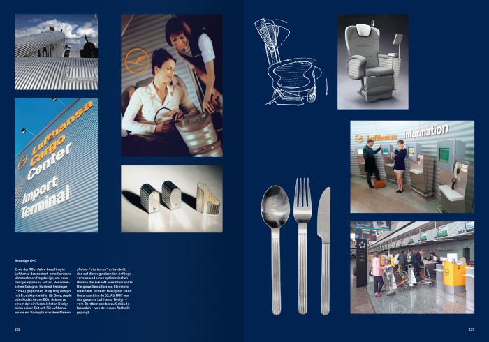 Doppelseite aus dem Buch 100 Jahre Lufthansa, Abbildung Redesign 1997