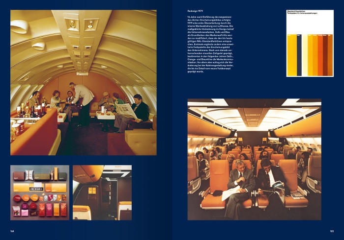 Doppelseite aus dem Buch 100 Jahre Lufthansa, Abbildung Redesign 1979