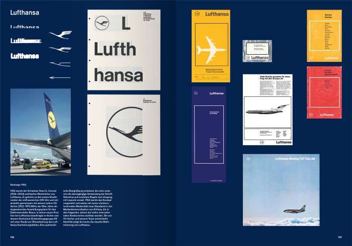 Doppelseite aus dem Buch 100 Jahre Lufthansa, Abbildung Redesign Otl Aicher 1963