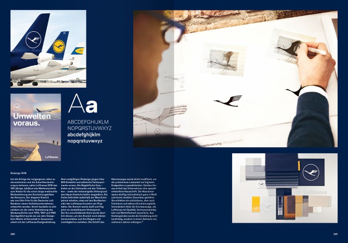 Doppelseite aus dem Buch 100 Jahre Lufthansa, Abbildung Redesign 2018