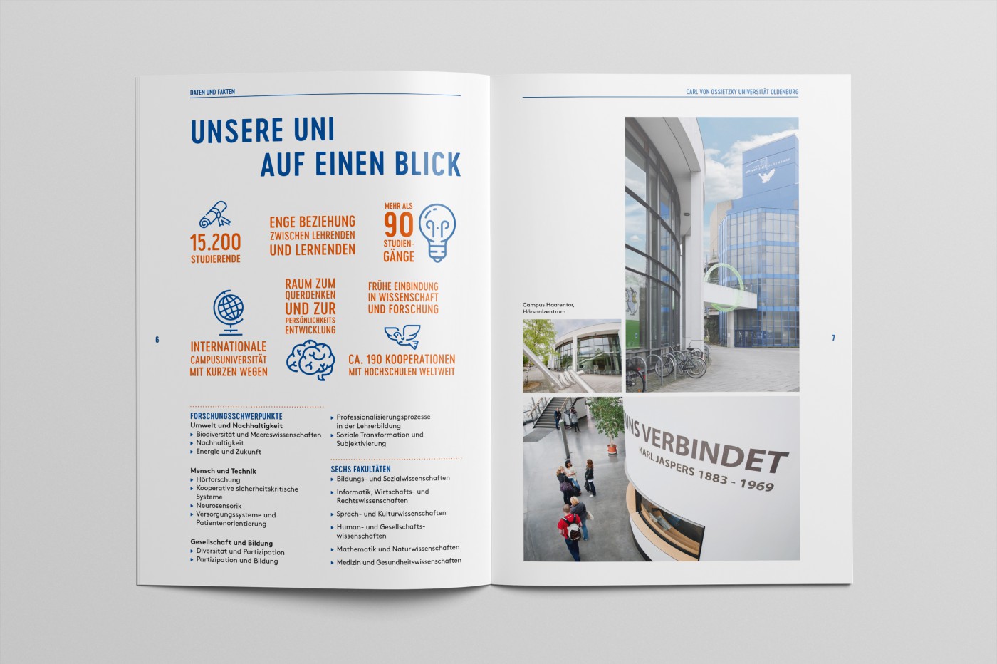 Aufgeschlagene Innenseite des HIT-Programmhefts mit der Rubrik „Was kommt nach dem HIT?“, „Unsere Uni auf den ersten Blick“ „Willkommen in Oldenburg“ und „Wie geht studieren? – Fachschaften stellen sich vor sowie Campusführung“